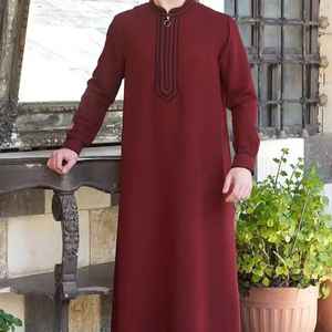 Túnica Tradicional Árabe para Hombre, Abaya de Poliéster Sólido, Mangas Largas, Bolsillos, Estilo Casual Étnico, Jubba con Cuentas, Elástico en Cuatro Direcciones - Product Image 4
