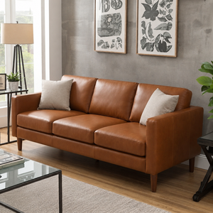 Genuine Leather Three Seat <b>Sofa</b> With Wood Legs Tight Back Square Arms Modern Living Room Furniture Leather <b>Sofa</b> - Product Image 1