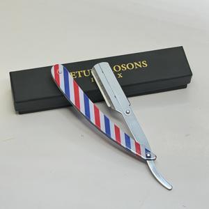 Getup Brosons Impex <b>Single</b> <b>Blade</b> Stainless Steel Safety <b>Razor</b> Red Blue White Striped Handle Men's Wet Shaving Barber Shop Use - Product Image 3