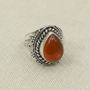 Anillo de Piedra Preciosa Natural de Cornalina Naranja en Forma de Lágrima, Plata 925, Chapado en Oro Rosa y Oro Amarillo, Joyería Vintage Hecha a Mano, Regalo - Product Image 2