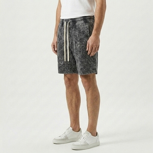 Shorts pour hommes délavés à l'acide en toile polyester/coton, avec logo personnalisé, cordon de serrage, pour l'été, décontractés, couleur unie, séchage rapide, respirants, OEM - Product Image 3