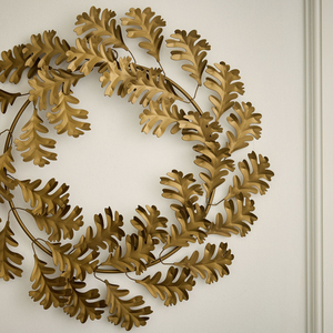 Stunning Metal Wreath Artfully Designed With Densely Layered Metallic Oak Leaves Perfect For Fall Or Holiday Decoration - Product Image 2