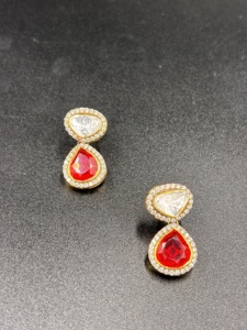 Amaira Jewels Luxury 18K Gold Plated Silver <b>Stud</b> <b>Earrings</b> Pear Cut <b>Crystal</b> Red Stone Butterfly Shape for Women Party Jewelry - Product Image 5