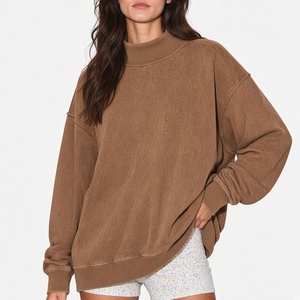 Sudadera Oversize de Cuello Alto para Mujer, Color Liso, Hombros Caídos, Manga Larga, Tejido de Algodón, Dobladillo Asimétrico, Ideal para Otoño - Product Image 5
