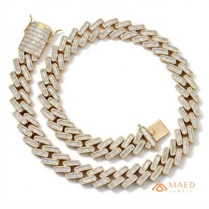 Collier en Moissanite Plaqué Or 18K, Chaîne Maille Cubaine, Bijoux Tendance pour Femmes et Hommes, Style Moderne, Chaîne Fine de Type New York City - Product Image 1