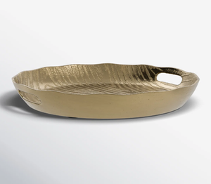 Plateau de service rond doré élégant avec surface texturée et design contemporain, idéal pour des réceptions élégantes et la décoration intérieure - Product Image 2