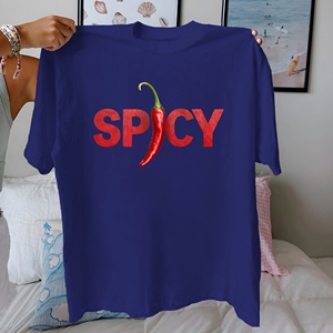 Spicy in Bold Fiery Red Letters Casual Women's T-Shirt with Print Design 100% Cotton Knitted Fabric <b>Comfort</b> Fit - Product Image 2