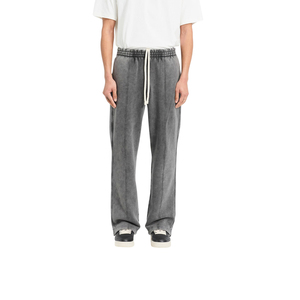 Men's Grey Washed <b>Sweatpants</b> <b>Flare</b> Leg Pintuck Drawstring Fleece Jogger Pants Streetwear <b>Wholesale</b> - Product Image 5