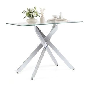 45-Inch Tempered <b>Glass</b> <b>Console</b> <b>Table</b> Silver Chrome Metal Entryway <b>Table</b> with Adjustable Feet - Product Image 5