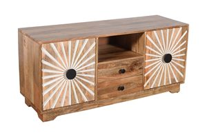 Solid Wood <b>TV</b> Unit with Premium Natural Finish and Durable Construction Modern Living Room Entertainment Furniture - Product Image 3