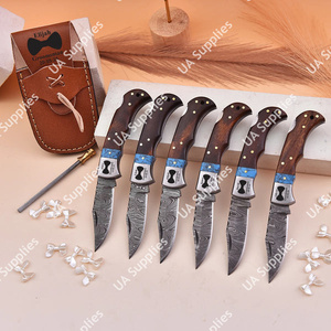 มีดพับเหล็กดามัสกัสคมกริบ สำหรับล่าสัตว์ ใช้งานได้หลากหลาย พกพาสะดวก ผลิตตามสั่ง OEM งานแฮนด์เมด พร้อมปลอก มีจำนวนสั่งขั้นต่ำน้อย ขายส่ง - Product Image 3
