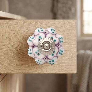 Ba Porcelain Cabinet <b>Knob</b> Modern Design Novelty Shape Purple Teal Dots Kitchen <b>Drawer</b> Handle for Living Room and Bathroom - Product Image 4