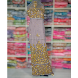 ชุดเดรสผ้าจอร์จไนจีเรียลูกปัดหินสำหรับงานแต่งงานสไตล์แอฟริกันคุณภาพสูงสำหรับสวมใส่ในฤดูร้อน - Product Image 5