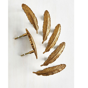 Modern Brass Leaf Cabinet <b>Handles</b> Gold Finish Decorative Wardrobe <b>Door</b> Drawer <b>Pulls</b> Luxury Furniture Hardware Home Kitchen Set - Product Image 1