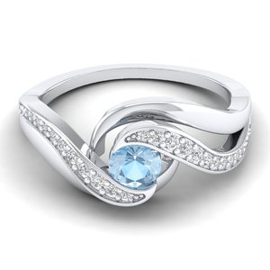 Bague REYES au design élégant en or massif 14 carats avec pierre précieuse aigue-marine ronde de 0,5 carat, moissanite de haute qualité, cadeaux de mariage, bijoux - Product Image 5