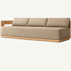 Sofá rectangular de madera de teca con cojines suaves para uso en interiores, estilo minimalista con reposabrazos - Product Image 3