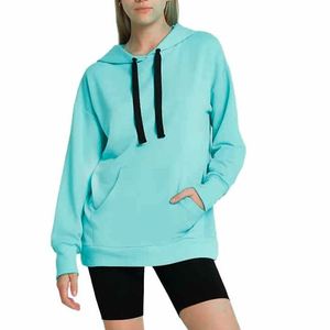 เสื้อฮู้ดโอเวอร์ไซส์ผู้หญิง สีเหลืองล้วน ผ้าถัก แขนยาว มีกระเป๋า ระบายอากาศได้ดี สวมใส่สบายๆ สำหรับฤดูใบไม้ผลิและฤดูใบไม้ร่วง มีโลโก้ด้านหน้า - Product Image 4