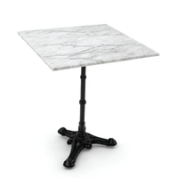 Table de restaurant carrée avec plateau en marbre blanc et base en fonte noire, table de café, bistro, café commercial