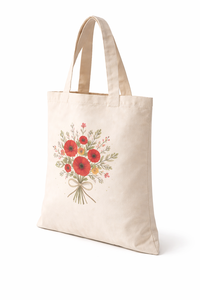 Bolsa de Mano de Lona de Algodón Ecológica con Estampado de Flores Rojas, Bolsa de Compras Reutilizable para Mujer - Product Image 3
