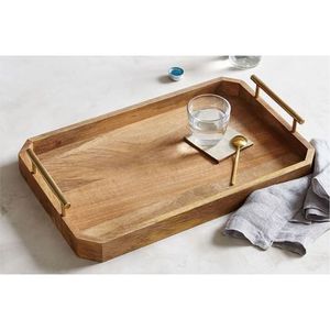 Plateau de service rectangulaire en bois avec poignées, plateau décoratif écologique en bois pour café, thé et aliments, vente en gros, plateau de cuisine en vrac - Product Image 4