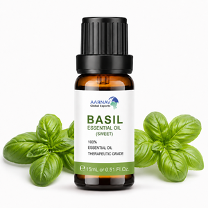 Huile Essentielle de Basilic Doux 100% Pure Distillée à la Vapeur Anti-Âge Aromathérapie Fournisseur en Gros Exportateur Ocimum Basilicum - Product Image 1