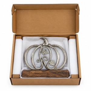 Objeto Decorativo de Calabaza Plateada sobre Base de Madera, Decoración Rústica de Otoño para Mesa, Adorno de Halloween - Product Image 5