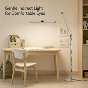 Lámpara de Pie LED para Cuidado Ocular Indirecto, Doble Brazo, 1200lm, Ajustable, para Lectura, Estudio, Oficina en Casa - Product Image 1