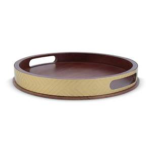 Plateau de service en bois d'acacia couleur noyer, plateau décoratif de haute qualité de forme circulaire, disponible pour la restauration - Product Image 6