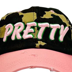 Camouflage and Pink Distressed Baseball <b>Cap</b> with Pink Embroidered Letter Design Adjustable Cotton Casual Outdoor Fashion Hat - Product Image 4