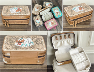 Women Premium Card Design <b>Tooled</b> Leather Zipper Portable Box Genuine Cowhide Leather Jewellery Storage Box Travel <b>Case</b> Organizer - Product Image 2