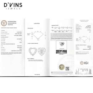 เพชร D'vins Jewels 1 กะรัต 1.5 กะรัต 2 กะรัต 3 กะรัต 4 กะรัต 5 กะรัต D VVS1 VVS2 HPHT CVD เพชรเพาะเลี้ยงในห้องปฏิบัติการทรงหัวใจแบบเต็มรูปแบบ ขายส่ง - Product Image 4
