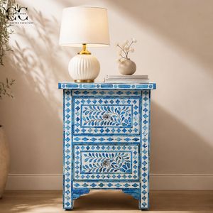 Blue Pattern Living Room Cabinet <b>Side</b> Table Accent Storage <b>Drawer</b> Cabinet for Sofa Corner - Product Image 2