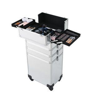Valigia Trucco 4-in-1 in Alluminio con Ruote - Stile Trolley Intercambiabile Argento - Product Image 2