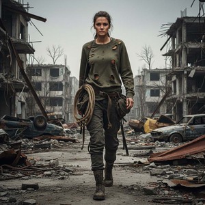 Sudadera de invierno con estampado desgastado estilo grunge Y2K, con agujeros, color verde oliva, estilo urbano, posapocalíptico - Product Image 5