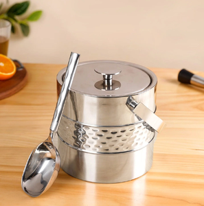 Dual-textured steel bucket with a hammered center band and a professional scoop For Champagne and Party Events At Wholesale rate - Product Image 1