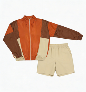 Conjunto de Chaqueta Cortavientos y Pantalones Cortos, Chándal de Secado Rápido para Hombre, Chándal Deportivo de 2 Piezas con Bloques de Color, Ropa Deportiva con Logotipo Personalizado, Ropa Urbana - Product Image 2