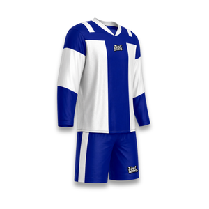 Custom Ice Hockey Jersey Set Blue White Sublimated V-Neck Full Sleeve <b>Moisture</b> Wicking 100% Polyester Adult Unisex - Product Image 3