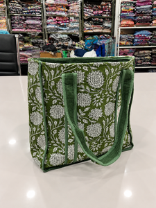 Green <b>White</b> Floral Printed Cotton Canvas Shoulder Tote <b>Bag</b> Bohemian Lady Vintage Fashion Lightweight Insulated High Quality - Product Image 1