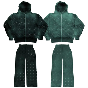 Unisex Gray Tracksuit Full <b>Zip</b> <b>Hooded</b> Polka Dot Print Midweight Polyester Regular Fit Side Pockets Autumn Casual - Product Image 4
