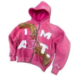 Sweat à capuche pour homme, délavé à l'acide, 100% coton, effet soleil, streetwear, coupe classique, logo frontal, tissu épais 300g - Product Image 3