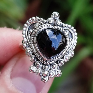 Black Onyx <b>Ring</b> 925 Sterling <b>Silver</b> Handmade <b>Boho</b> Statement Promise <b>Ring</b> for Women, July Birthstone Heart Shape Jewelry - Product Image 6