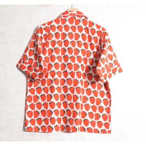 Women Strawberry Print Cotton Hand Block Printed Pajamas Short Sleeve Turn-Down Collar Elastic Waist Mid Rise Casual Summer Wear - Product Image 4