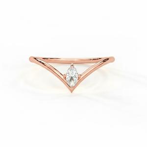 Anillo Moderno y Elegante con Diseño Chevron, Diamante Cultivado en Laboratorio, Oro Rosa de 14K, Anillo en Forma de V, Banda de Boda Curva, Apilable, Joyería Fina para Mujer - Product Image 2