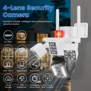 Telecamera di Sicurezza HD 1080P a 4 Lenti con Visione a 360 Gradi, Visione Notturna a Colori, Rilevamento Automatico del Movimento, WiFi, Pan Tilt, Sorveglianza IP CCTV - Product Image 2