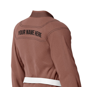 Uniforme de BJJ Marrón, 100% Algodón, Tejido Perlado, Transpirable, Corte Regular, Ropa de Artes Marciales para Adultos, Cinturón Blanco Incluido, Marca Privada - Product Image 4