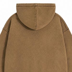 Sweat à capuche marron vintage délavé à l'acide, entièrement zippé, en molleton de coton épais, imprimé personnalisé, coupe oversize, style streetwear - Product Image 6