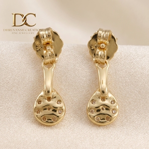 Elegantes Pendientes de Oro Amarillo Sólido de 14 Quilates con Diamantes Cultivados en Laboratorio, Certificados por IGI, con Forma de Lágrima, para Mujer - Product Image 5