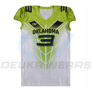 Jersey de Fútbol Americano Sublimado con Diseño de Logotipo Personalizado OEM, 12 Paneles, Manga Corta, Cuello en V, 100% Poliéster Malla, Verano - Product Image 3