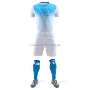 남성과 여성을위한 양말 키트가있는 흰색과 파란색 축구 유니폼 세트 축구 팀 유니폼 세트 축구복 유니폼