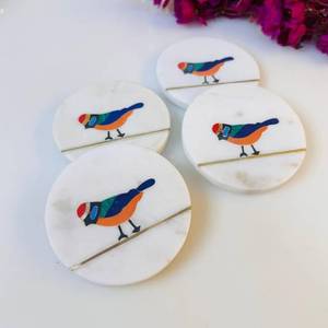 Posavasos de Mármol Blanco Hecho a Mano con Diseño Floral y Temática Religiosa para Té y Café, Buena Calidad, Precio al por Mayor Disponible - Product Image 1